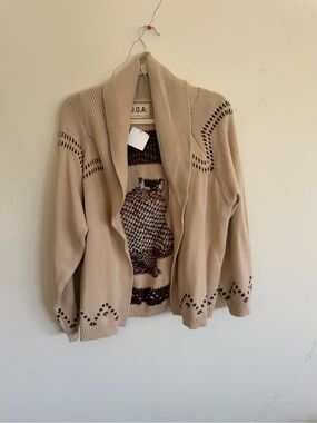 J.O.A. Beige and Brown Horse  Open-Front Cardigan